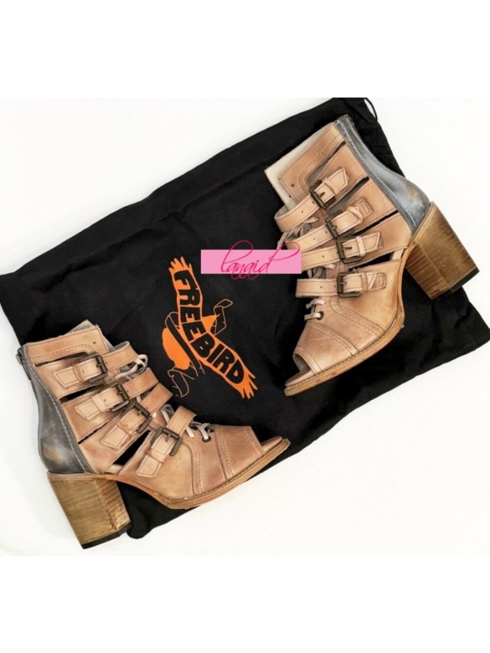 Freebird Braeden Blush Leather Tan Distressed Edgy Buckles Low Heel Sandals 10 - Picture 13 of 16